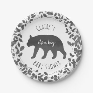 Assiettes En Carton Noir + Baby shower de feuillage de CUB d'ours