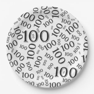Assiettes En Carton Noir/Blanc 100e Motif du numéro de fête d'annivers
