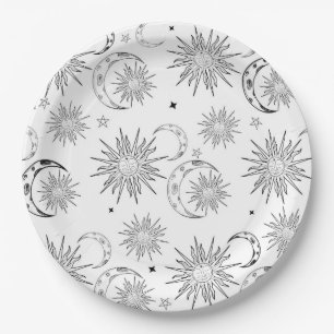 Assiettes En Carton Noir & Blanc Fantaisiste Soleil Anniversaire Céles
