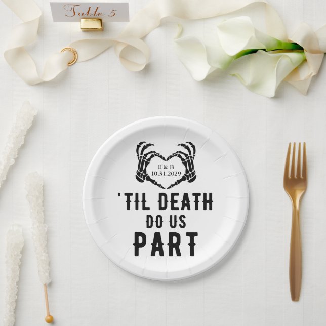Assiettes En Carton Noir Blanc Til Death Do Us Part Mariage Squelette (Mariage)
