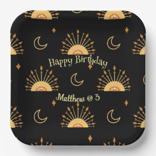 Assiettes En Carton Noir Boho Celestial Motif sans fil Anniversaire
