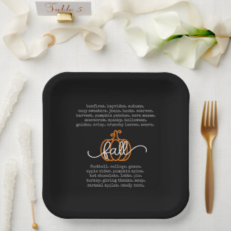 Assiettes En Carton Noir Bonjour Automne Définition Mots Citrouille Au