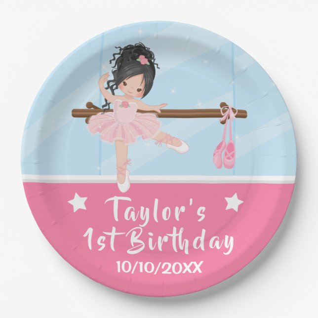 Assiettes En Carton Noir Cheveux Ballerina rose Tutu Anniversaire Papi (Devant)