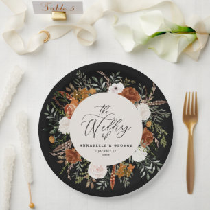 Assiettes En Carton Noir chic terre cuite florale rustique élégant mod
