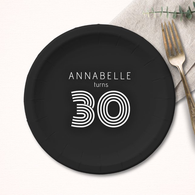 Assiettes En Carton Noir de 30e anniversaire moderne (Créateur téléchargé)