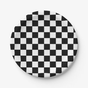 Assiettes En Carton Noir et blanc Checkered