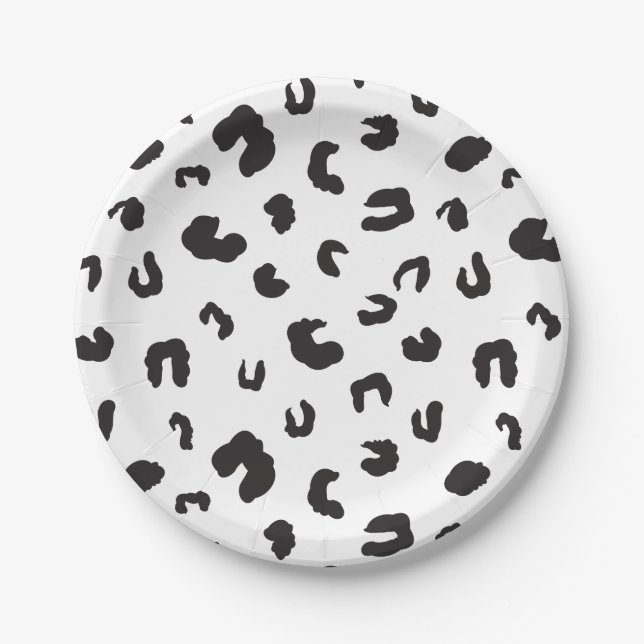 Assiettes En Carton Noir et blanc Empreinte de léopard (Devant)