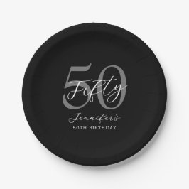 Assiettes En Carton Noir et blanc moderne Élégant 50e anniversaire