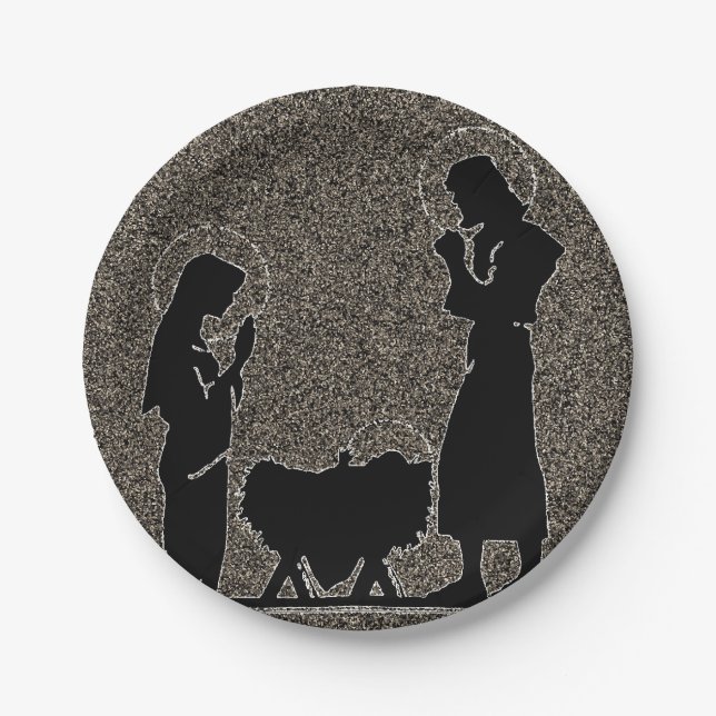 Assiettes En Carton Noir et nativité d'or texturisée (Devant)