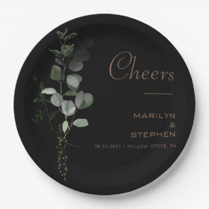 Assiettes En Carton Noir Formal Minimal Eucalyptus Mariage