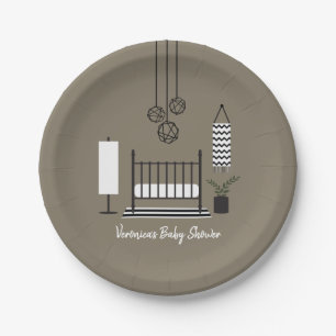 Assiettes En Carton Noir moderne + Baby shower blanc de crèche