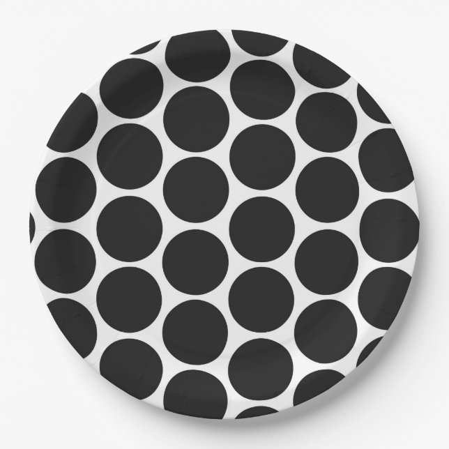 ASSIETTES EN CARTON NOIR MODERNE, POIS BLANCS (Devant)