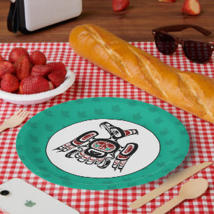 Assiettes En Carton Noir rouge autochtone Kaigani Thunderbird
