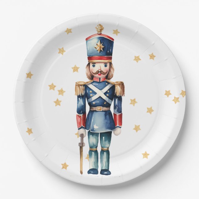 Assiettes En Carton Noisette rouge et bleu Joyeux Noël (Devant)