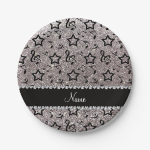 Assiettes En Carton Nom argent parties scintillant notes de musique ét