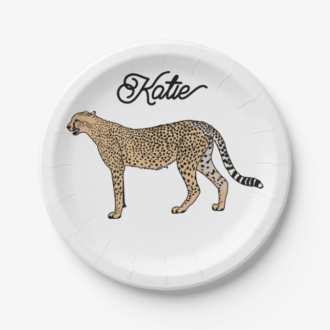 Assiettes En Carton Nom Cheetah personnalisé (Devant)