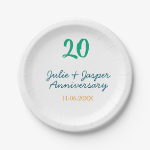 Assiettes En Carton nom date anniversaire 20 ans bleu vert orange