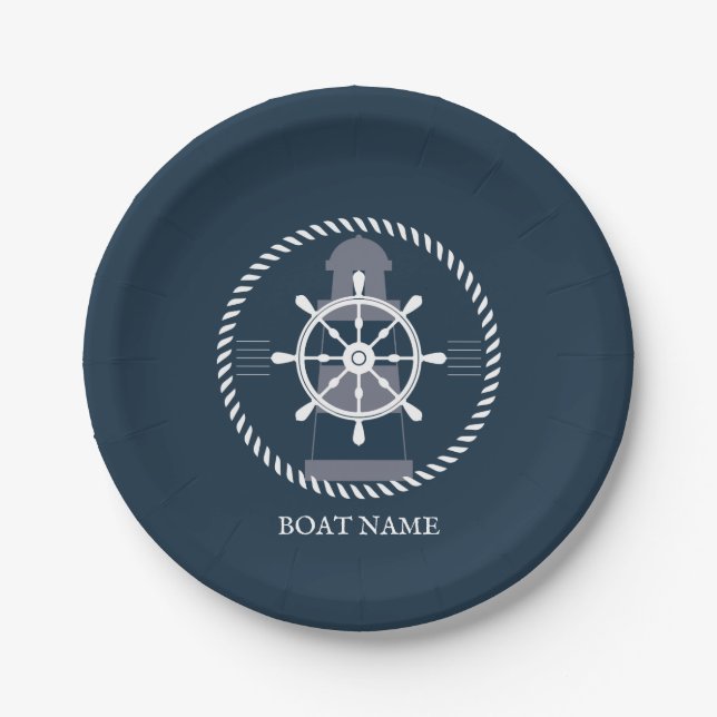 Assiettes En Carton Nom de bateau nautique personnalisé (Devant)