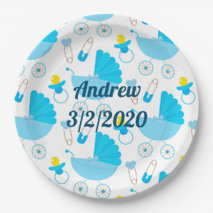 Assiettes En Carton Nom de bébé personnalisé et date de naissance