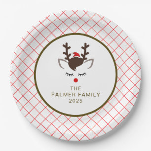 Assiettes En Carton Nom de famille Noël Renne Élégant Simple