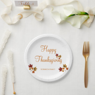 Assiettes En Carton Nom de famille personnalisé bon thanksgiving