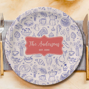 Assiettes En Carton Nom de famille personnalisé Nourriture dessinée à 