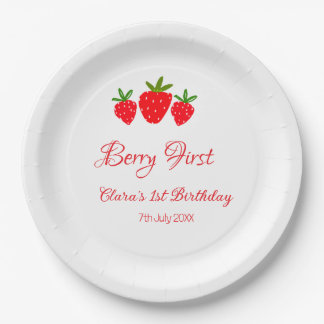 Assiettes En Carton nom de fraise rouge 1er anniversaire stylis
