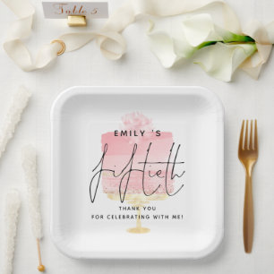 Assiettes En Carton Nom de gâteau rose tendance 50e anniversaire Merci