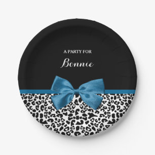 Assiettes En Carton Nom de la fille Empreinte de léopard Joli ruban bl