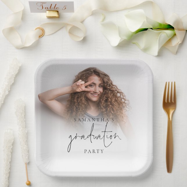 Assiettes En Carton Nom de photo simple Graduation de script (Mariage)