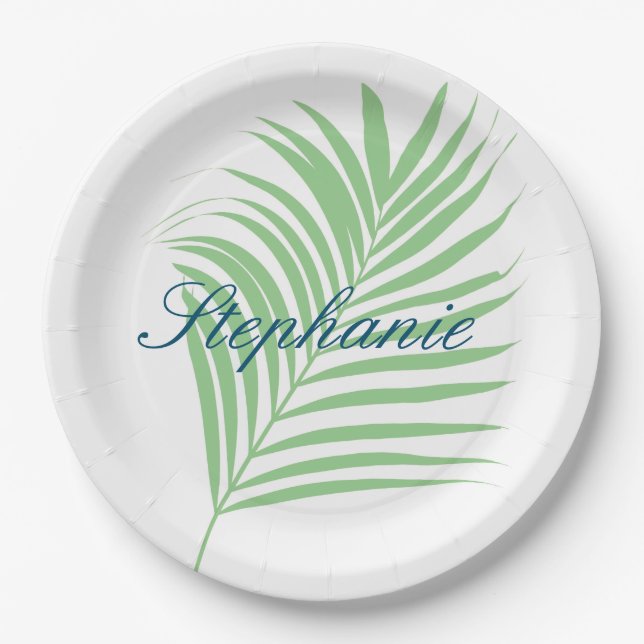 Assiettes En Carton Nom des Feuilles d'aquarelle verte de l'arbre de p (Devant)