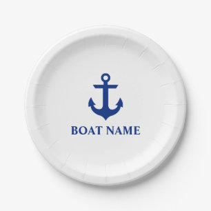 Assiettes En Carton Nom du bateau nautique Ancre blanc