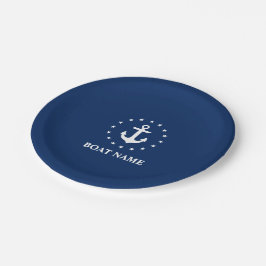 Assiettes En Carton Nom du bateau nautique Ancre Étoiles Marine Bleu