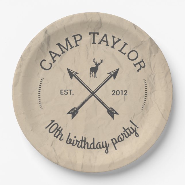 Assiettes En Carton Nom du camp Logo fête d'anniversaire (Devant)