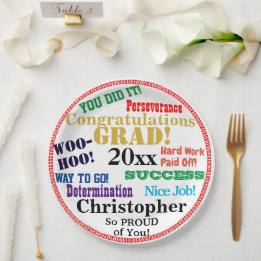 Assiettes En Carton Nom du diplôme Félicitations