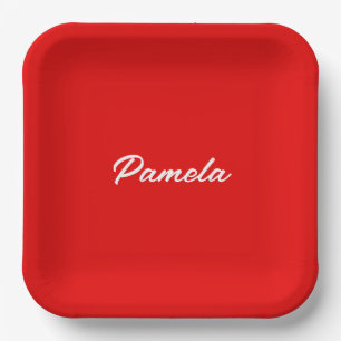 Assiettes En Carton Nom élégant Minimaliste classique rouge chaud