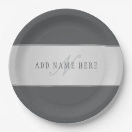 Assiettes En Carton Nom élégant & Monogramme Lettrage (ou autre texte)