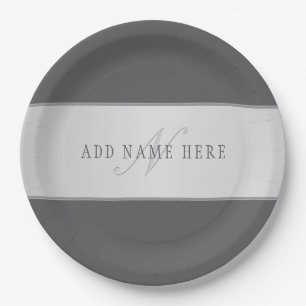Assiettes En Carton Nom élégant & Monogramme Lettrage (ou autre texte)