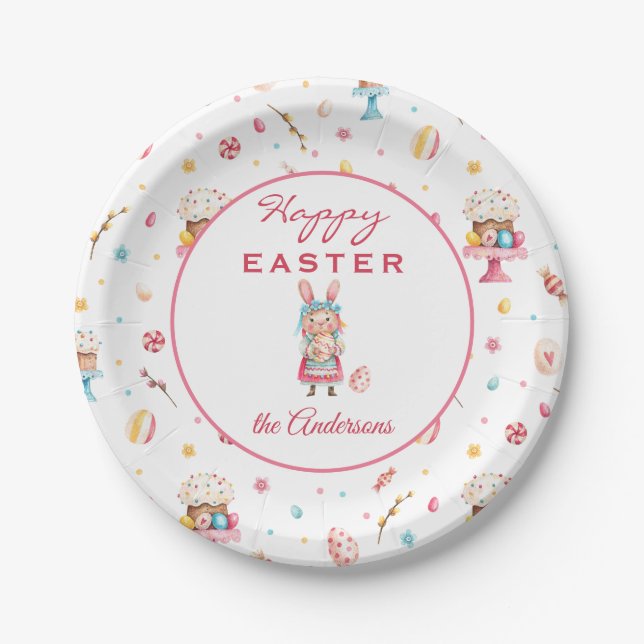Assiettes En Carton Nom, Happy Easter Spring 7 in Round Papier Plaques (Devant)