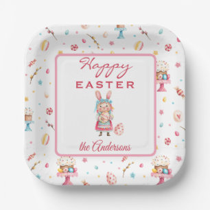 Assiettes En Carton Nom, Happy Easter Spring Plaques papier Carrés 7 p