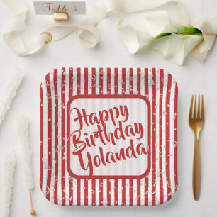 Assiettes En Carton Nom Joyeux Anniversaire Rouge Simple Stripes Motif
