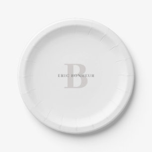 Assiettes En Carton Nom moderne élégant et monogramme
