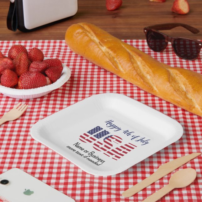 Assiettes En Carton Nom, Patriotic USA Stencil Juillet 4ème Carré (Pique-nique)