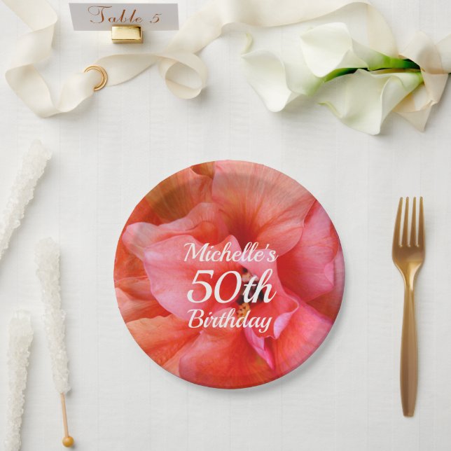Assiettes En Carton Nom personnalisé 50e anniversaire Tropical Flower  (Mariage)