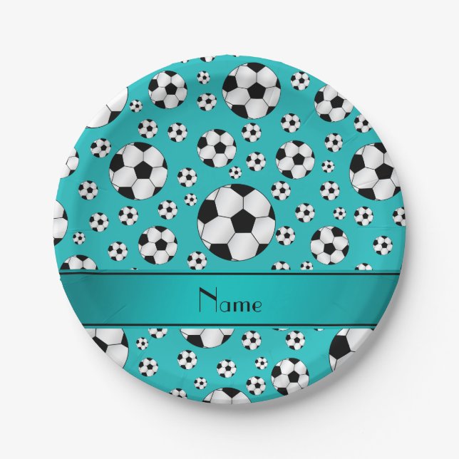 Assiettes En Carton Nom personnalisé amusant boules de football turquo (Devant)