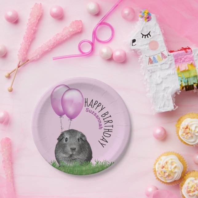 Assiettes En Carton Nom personnalisé Anniversaire Guinée Cochon pourpr (Fête)