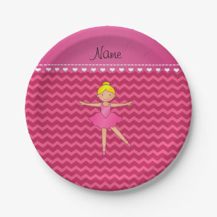 Assiettes En Carton Nom personnalisé ballerine chevrons rose