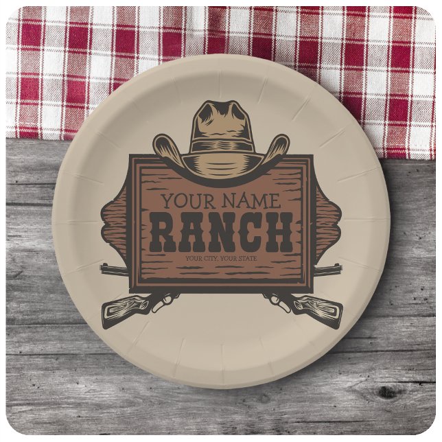 Assiettes En Carton NOM PERSONNALISÉ Canons Cowboy Connexion Western R (Créateur téléchargé)