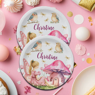 Assiettes En Carton Nom personnalisé Champignons poilus roses