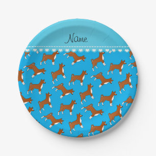Assiettes En Carton Nom personnalisé ciel bleu basenji chiens